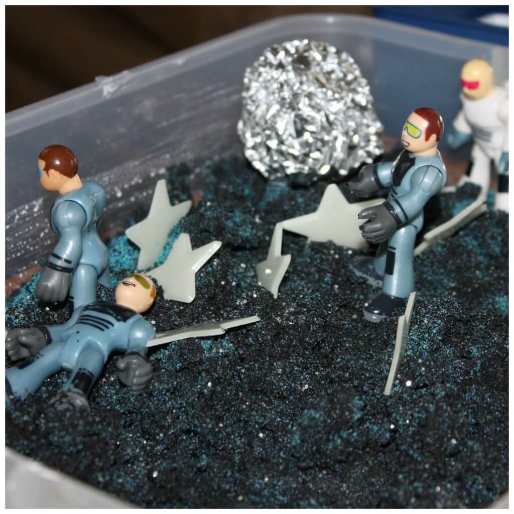 Moon themed sand sensory bin 